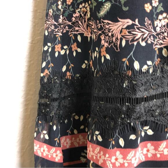 Adelyn Rae Marcella navy black floral high low lace trim midi dress Extra Small - Picture 8 of 16